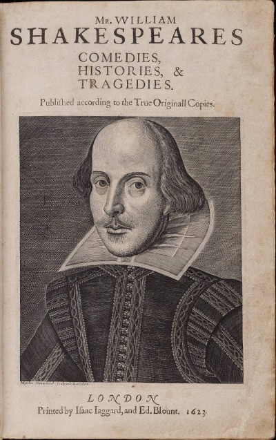 titel pagina van William Shakespeares toneelstukken First Folio 1623