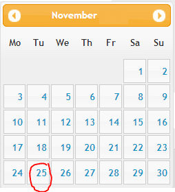 plaatje dag en datum oefening Tu November 25